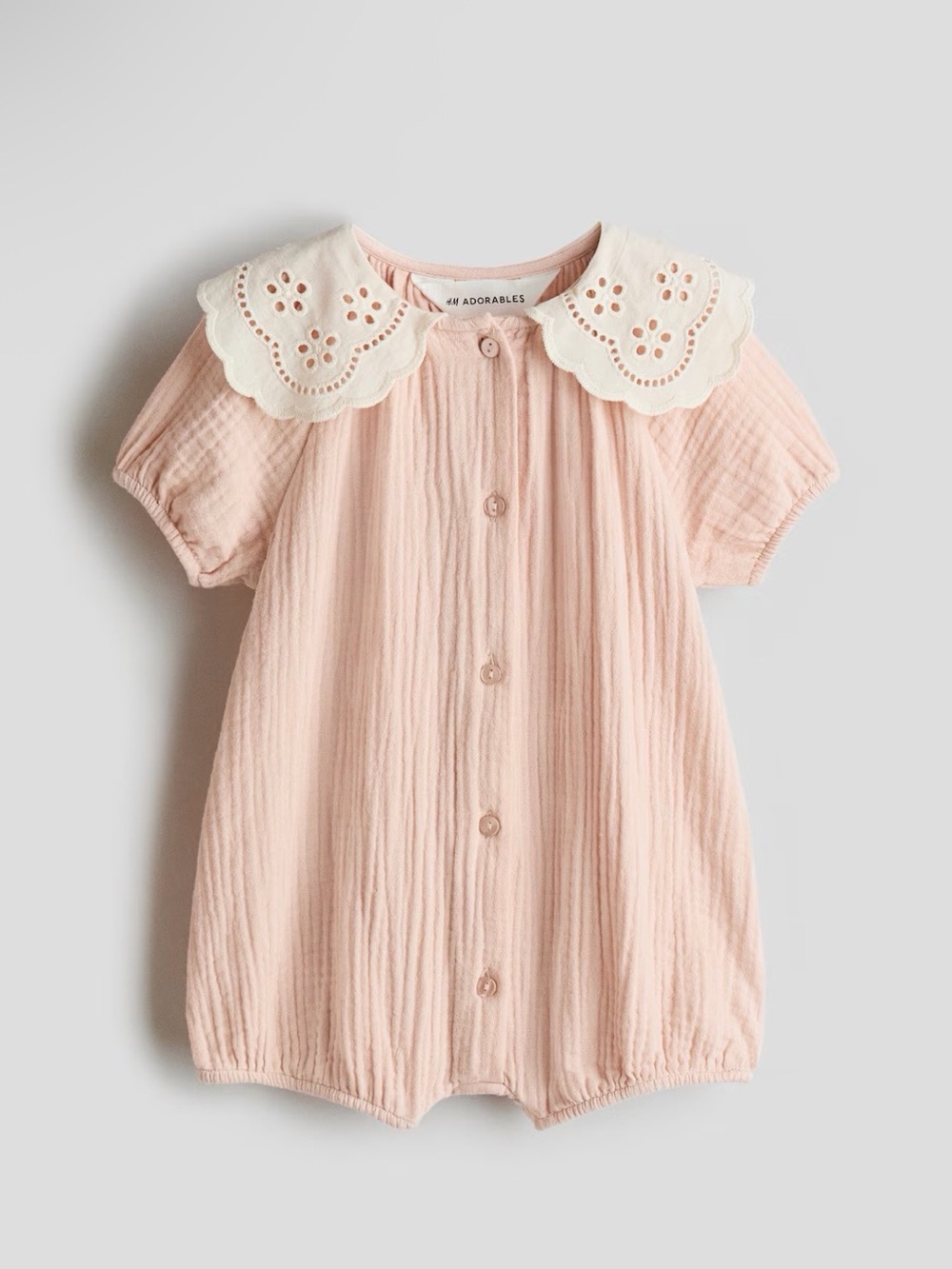 H&M Pink Baby Romper with Cream Eyelet Collar